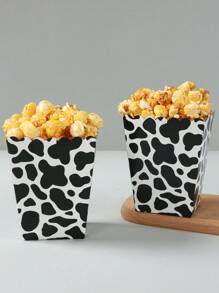 10 件装牛纹食品盒、炸薯条盒、爆米花杯、爆米花桶零食盒容器，适用于生日派对装饰和家庭电影之夜，适用于面包店面包盒、汉堡餐厅、返校情人节 - 乳牛紋路 - 查看 2