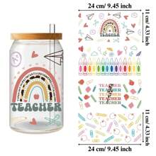 4 piezas Pegatinas de la serie Día del Maestro con transferencia UV DTF para hoja de pegatinas resistente al agua para tazas de vidrio Libbey de 16 oz, tazas decorativas, útiles escolares, manualidades y suministros de arte DIY, pegatinas de transferencia