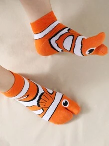 2pcs Set Women Funny Cute Fish Pattern Toe Socks Suitable For All Seasons - Multicolor - View 1