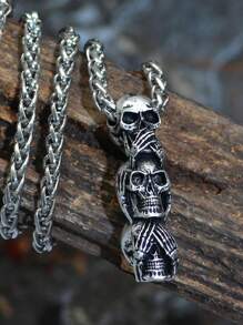 GuoShuang Fashionable and Popular Men Skull Pendant Necklace Alloy for Vacation and for a Stylish Look - Antique Silver - View 3