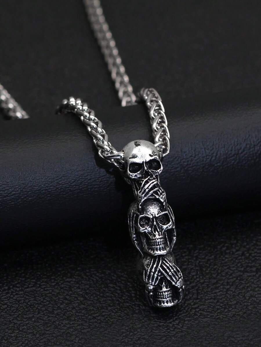 GuoShuang Fashionable and Popular Men Skull Pendant Necklace Alloy for Vacation and for a Stylish Look - Antique Silver - View 1