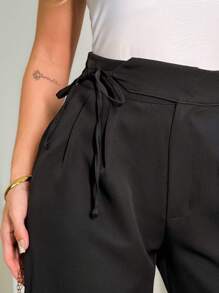FASHION MO FEMININE - 3286 Women's Tailored Trousers, High Waist, Side Tie, Elegant, Sophisticated, Modern, Casual, With Side Pockets, New Collection National Shipping MIRELLASANTOS - 黑色 - 查看 4