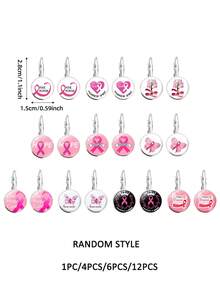 12只/6只/4只/1只 乳腺癌防治粉红丝带耳环，款式随机，适合慈善捐赠活动和礼品赠送 - 彩色 - 查看 2