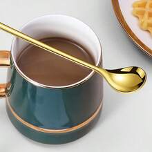 创意金色圣诞礼品套装，圣诞老人吊坠不锈钢甜点/咖啡勺 - 金色 - 查看 4