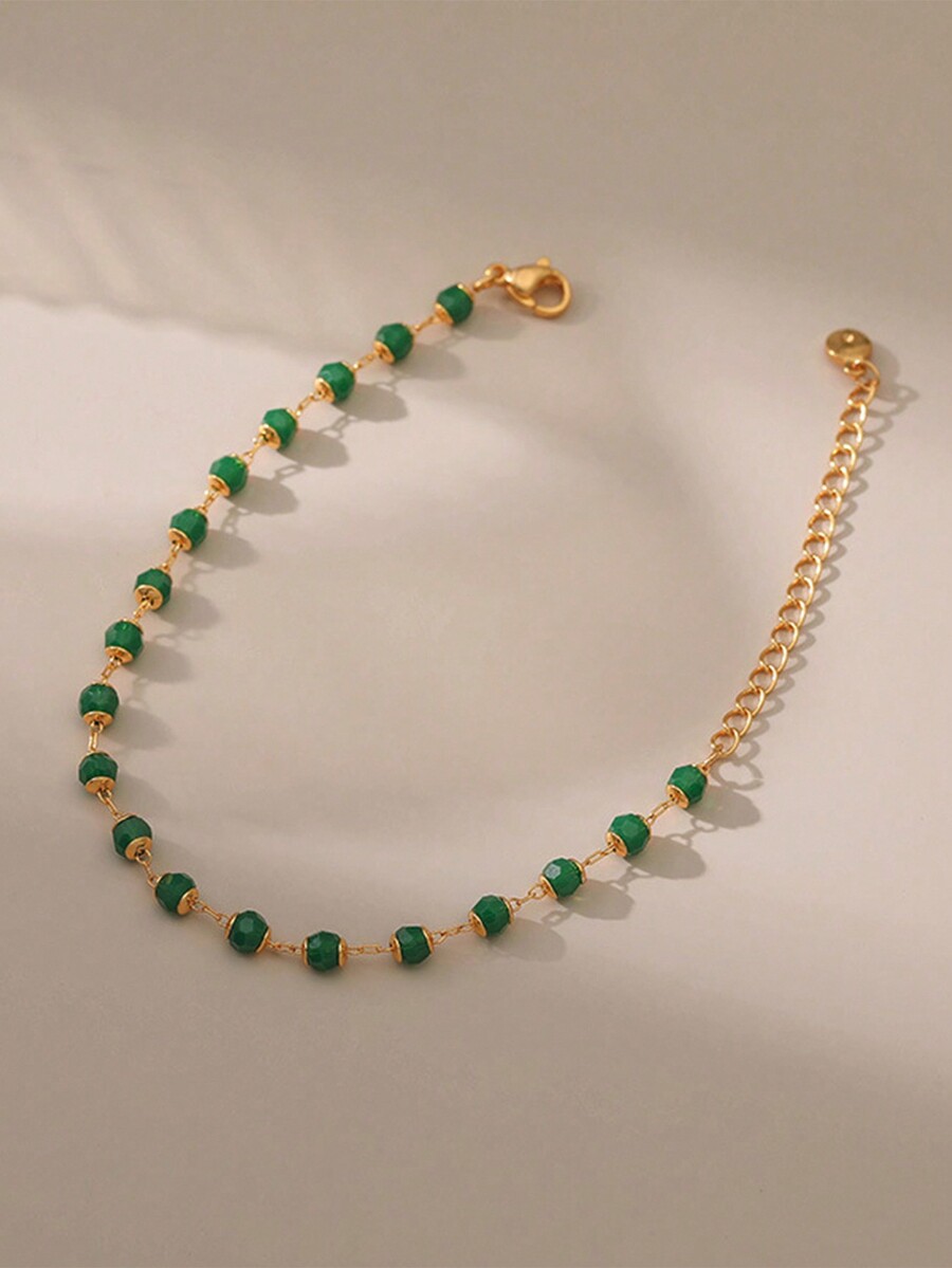The New Copper Plated 18K Bracelet Simple Green Gem Acrylic Texture