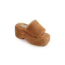 Fur Platform Wedge Sandals - Green - View 2