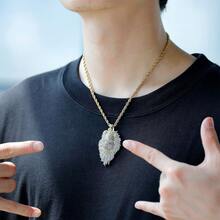 1PC Iced Out LION Necklace With 61cm/24inch Rope Chain 3A+ Stone Paved Bling Pendants Necklace For Men Rapper Hip Hop Jewelry - Golden - View 6