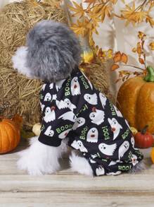 1pc Ghost & Pumpkin Print 4-Leg Jumpsuit Pajamas, Suitable For Cats & Dogs Indoor/Outdoor Wear
