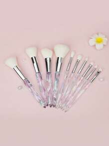 10pcs Makeup Brush Set, Crystal Clear Handle, Includes Foundation Brush, Concealer Brush, Eyeshadow Brush, Eyeliner Brush, Eyebrow Brush, Ideal Gift For Makeup Beginners - Multicolor - View 11