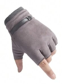 1 Pair Suede Fleece Gloves For Men, Half Finger Autumn Winter Warm Cycling Riding Running Gloves