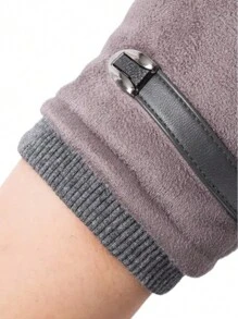 1 Pair Suede Fleece Gloves For Men, Half Finger Autumn Winter Warm Cycling Riding Running Gloves