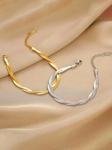 1 件手工不锈钢双层编织刀片链手链，适合日常佩戴 - 雙層編織手鍊 - 查看 3