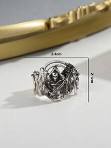 1 件男士复古银色骷髅设计戒指，朋克风格适合日常、派对、节日穿着，万圣节送给朋友的礼物（礼盒包装） - 骷髏頭戒指 - 查看 4