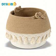 OYHOMO Tassel Decor Storage Basket Woven Rope Basket Home Decor Plants Basket Small Laundry Basket Blanket Basket For Organizing Toys, Clothes, Blanket, Snacks, Christmas Gift Basket Home Organization And Storage, Room Decor, Room Decor Bedroom, Bohemian Rope Plant Pot Basket, Natural Mix Rattan Garden Decor, Metal Frame Boho Baskets For Outdoor Coastal Vibes, Geometric Basket,For Back To School