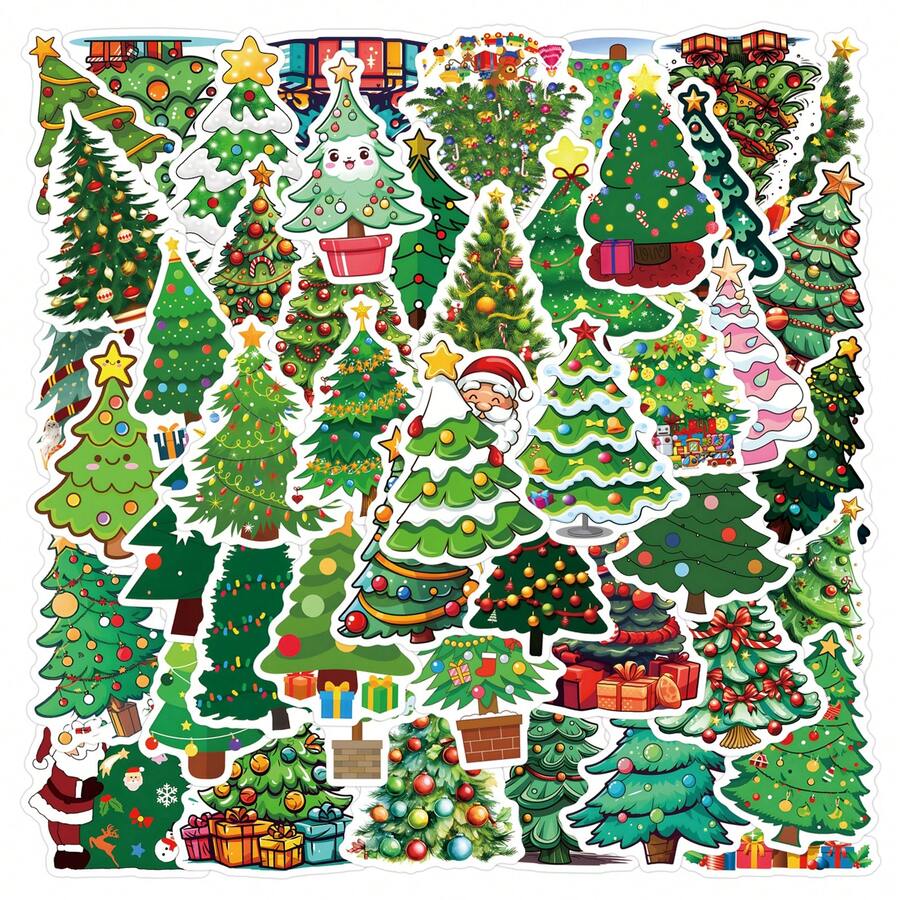 55 peças de adesivos de árvore de Natal, decalques de adesivos de Natal, adequados para garrafa de água, diário, laptop, bagagem, para-choque, telefone celular, álbum de recortes, scooter, capacete, adesivos de desenho animado de vinil para carro, adesivos podem adicionar muita diversão à sua vida, presentes perfeitos para adultos e crianças - Multicolorido - Ver 1