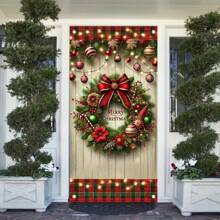 1pc,Classic Style Vertical Polyester Christmas Door Banner - Oblong Merry Christmas Front Porch Decoration, Seasonal Hanging Banner For Room And Door, Festive Graphic Design For Holiday Parties,Christmas - Multicolor - View 6