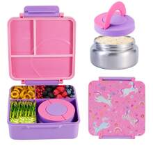 Caja de almuerzo Bento con diseño de dibujos animados y termo para sopa de 8 onzas, contenedores de alimentos a prueba de fugas con 4 compartimentos, de vuelta a la escuela
