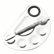 Paleta do makijażu ze stali nierdzewnej, ulepszona metalowa tacka do mieszania z szpatułką do mieszania podkładu - Srebro - Zobacz 5