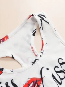 [Character Series]Women's Letter Print Sports Bra And Pantines Set Lingerie - White - View 6
