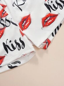 [Character Series]Women's Letter Print Sports Bra And Pantines Set Lingerie - White - View 5