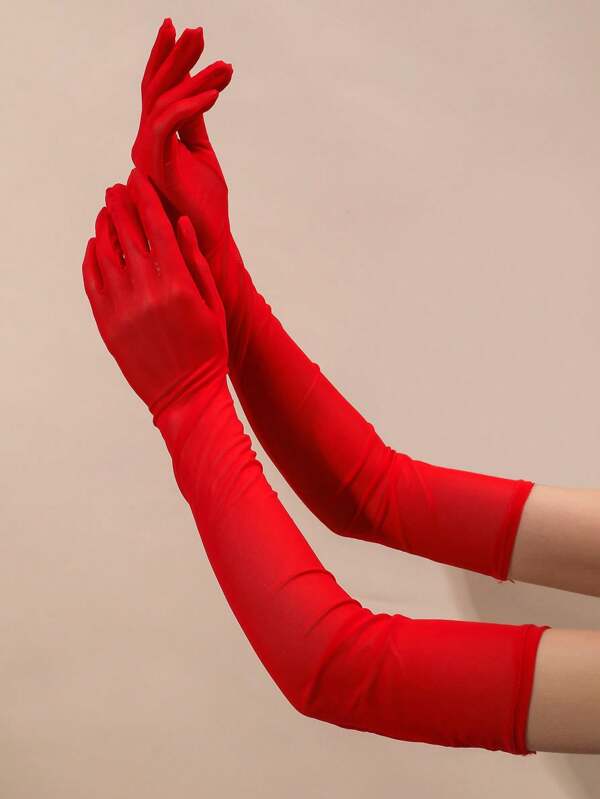 1 par de guantes de malla transparente rojos para señoras, adecuados para fiestas, bailes de graduación y uso diario, accesorios de Halloween, guantes de invierno en color burdeos
