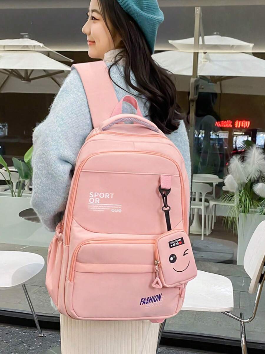 Fashion Waterproof Nylon School Backpack Notebook Includes Bag - Màu Hồng baby - Xem 1