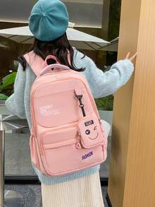 Fashion Waterproof Nylon School Backpack Notebook Includes Bag - Màu Hồng baby - Xem 3