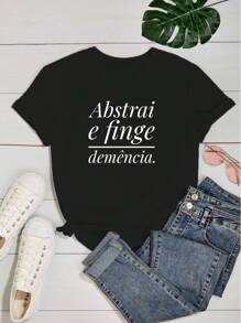 Women's Baby Look T-Shirt 100% Cotton Phrases Abstract And Pretend Dementia Cursive - 黑色 - 查看 2