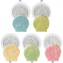 1 szt. Silikonowa forma na świecę z motywem Świętego Mikołaja, renifera, bałwana, drzewa i kamienia, okrągła, lustrzana, tłoczona - Biały - Zobacz 1