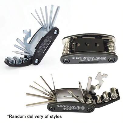 1st multifunktionscykelreparationsverktyg, slumpmässig logotyp, 16-i-1 cykelmekanisk fickverktygssats