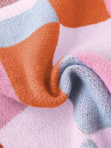 Marysol 女士彩色格子短款上衣，圆领短袖，时尚休闲撞色拼接蝙蝠袖针织衫T恤，春夏秋冬皆宜，优雅百搭。 - 彩色 - 查看 7