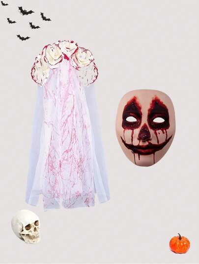 1pc/2pcs/Set Bloody Bride Veil Headband Mask For Halloween Costume Party Props Prom