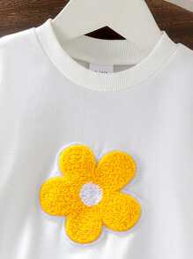 Set van 2 stuks babymeisjes, casual schattig bloemenpatroon, sweatshirt met lange mouwen + dunne spijkerbroek, lente en herfst