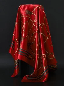 1pc 90*90cm Popular Anti-UV Headscarf Shawl, Muslim Unisex Outdoor Windproof Dust-Proof Hijab, Air-Conditioned Room Scarf, Thin Seasonal Chain Print Colored Square Bandana Scarves (Blue, Green) - A - View 14