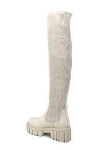 RevReaL Black Ribbed Over-The-Knee Platform Boots - Beige - View 4