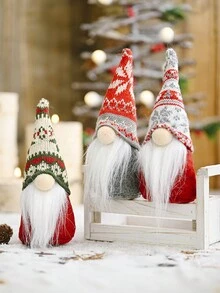 1 Pieza/3 Piezas Decoraciones de Navidad, Sombrero de Punto de Copo de Nieve Muñeco Viejo del Bosque Ornamentos, Al lado del Árbol de Navidad Muñeco sin Rostro Creativo, Decoración de Escena, Fiesta Festiva Decoración del Hogar, Halloween, Decoración de Halloween