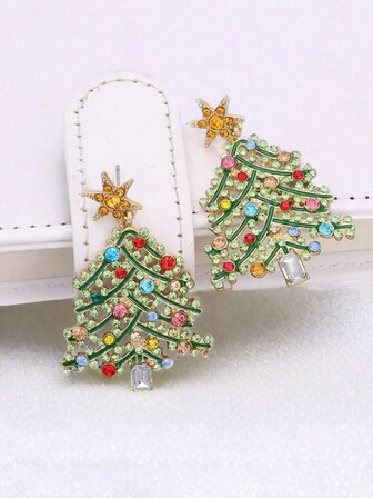 1 par kvinnor kreativa ihåliga strass julgransörhängen, personliga kristall julörhängen