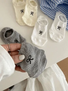 5 双女士袜子甜美蝴蝶结简约船袜隐形袜踝袜情人节 - 蝴蝶結刺繡 - 查看 2