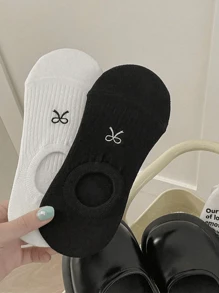 5 双女士袜子甜美蝴蝶结简约船袜隐形袜踝袜情人节 - 蝴蝶結刺繡 - 查看 6