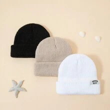 3pcs/Set Baby Hats Solid Color Knitted Beanie Caps Warm Daily Wear - MAMABOY - View 16