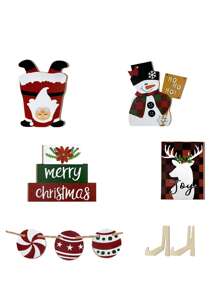 1/120 套，7 件/套农舍圣诞老人麋鹿木制分层托盘装饰品，适用于冬季节日圣诞节派对厨房桌面装饰，质朴的圣诞快乐迷你木制标牌，适用于农舍厨房餐桌装饰（不含托盘）