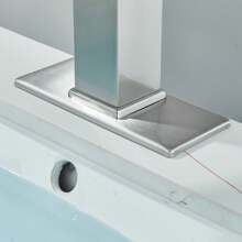 Waterfall Spout Bathroom Sink Faucet 3 Holes Single Handle Basin Vanity Mixer Tap With Cover - Brushed Nickel - View 10