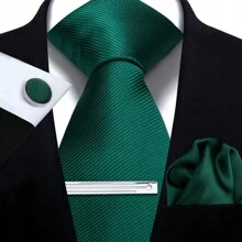Set de corbata, pañuelo de bolsillo, gemelos y corbatín para hombre, corbatas de poliéster de rayas sólidas para todas las estaciones, fiestas y celebraciones, casual
