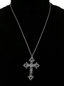 1pc Retro Minimalistic Gothic Baroque Style Cross Pendant Necklace For Men & Women