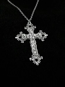 1pc Retro Minimalistic Gothic Baroque Style Cross Pendant Necklace For Men & Women