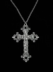1pc Retro Minimalistic Gothic Baroque Style Cross Pendant Necklace For Men & Women