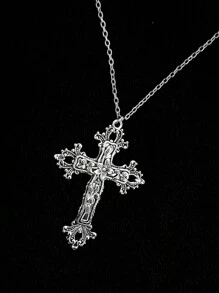 1pc Retro Minimalistic Gothic Baroque Style Cross Pendant Necklace For Men & Women