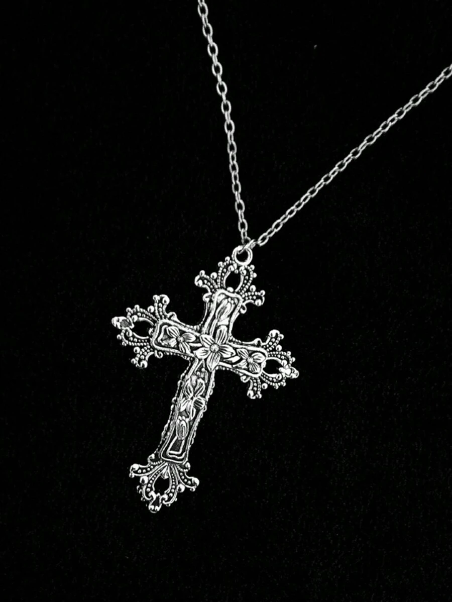 1pc Retro Minimalistic Gothic Baroque Style Cross Pendant Necklace For Men & Women