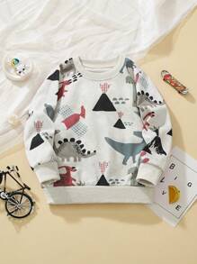 Sweatshirt met lange mouwen en cartoon-dinosaurusprint voor jonge jongens, modieus voor herfst/winter