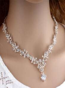 3PCS Golden Party Element Necklace Earrings Set Cubic Zirconia Studs Alloy Chain Bridal Wedding Dress Accessories - Multicolor - View 16